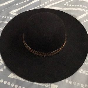 Black Floppy Hat with Gold Wrap Chain